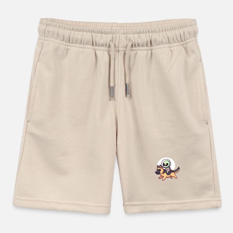 Alien on German Shepherd Kids Organic Sweat Shorts by Stanley/Stella