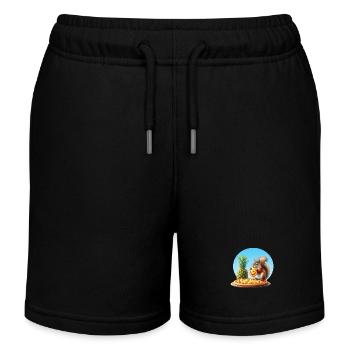 Squirrel enjoying pizza - Kids Organic Sweat Shorts by Stanley/Stella - black - Front