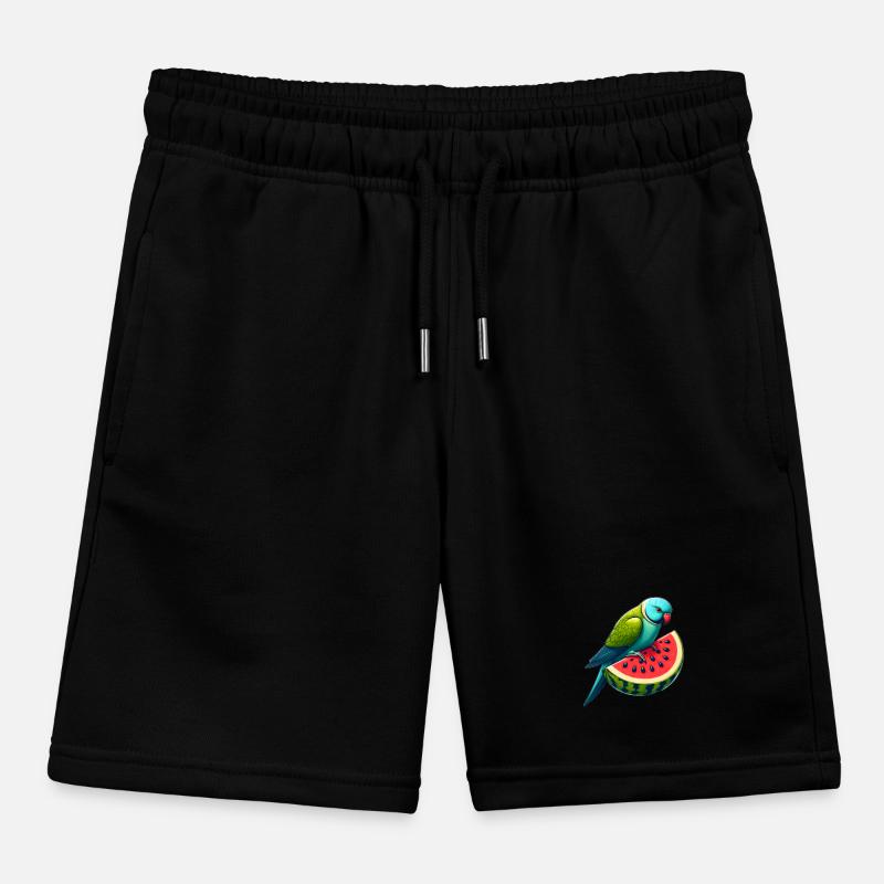 Indian Ring Neck Parrot Watermelon Kids Organic Sweat Shorts by Stanley/Stella