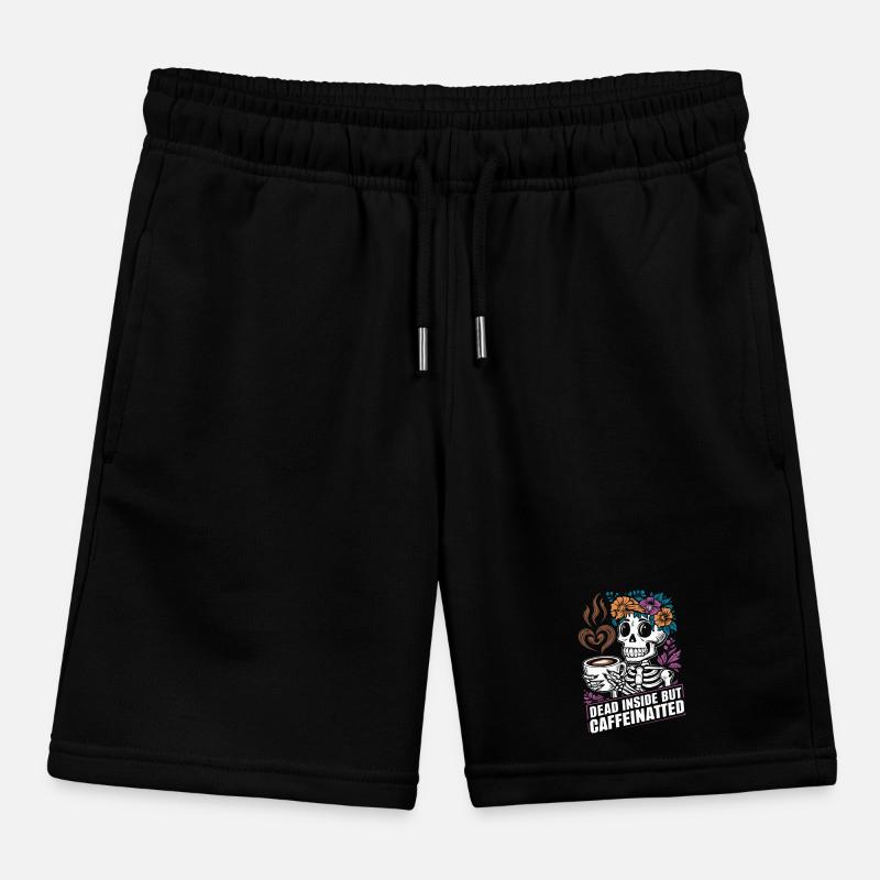 Funny Coffee Caffeine Skeleton Saying Kids Organic Sweat Shorts by Stanley/Stella