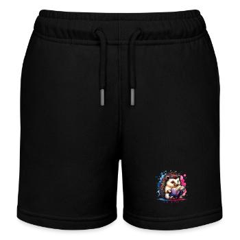 Hedgehogs Reading Books Book - Kids Organic Sweat Shorts by Stanley/Stella - black - Front