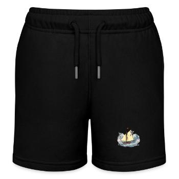 Ship Ships Sailing Ship Sailor Yolle Captain's Sea - Kids Organic Sweat Shorts by Stanley/Stella - black - Front