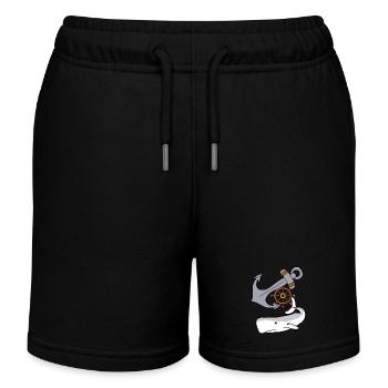 Maritime Anchor Steering Wheel Whale Pisces Fich - Kids Organic Sweat Shorts by Stanley/Stella - black - Front