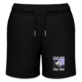 Feeling Kinda Feral Today Funny Raccoon Vintage - Kids Organic Sweat Shorts by Stanley/Stella - black - Front