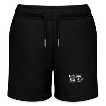 Retro Raccoon Coffee Cartoon - Cute but feral - Kids Organic Sweat Shorts by Stanley/Stella - black - Front