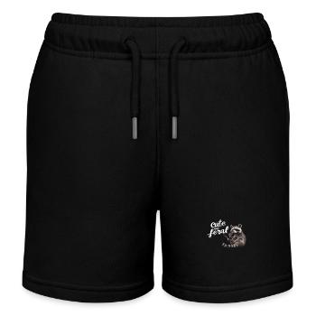 Funny raccoon coffee drinker - Cute but feral - Kids Organic Sweat Shorts by Stanley/Stella - black - Front