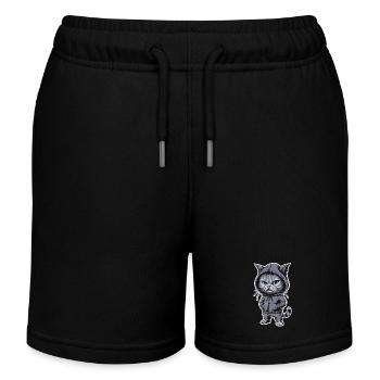 Genervte Verärgerte Katze im stylischen Hoodie - Kinder Organic Joggingshorts Mini Bolter von Stanley/Stella - Schwarz - Vorne