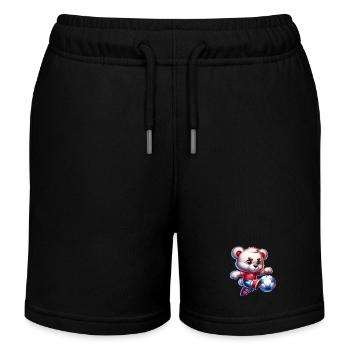 Cute Teddy Bear Playing Soccer Comic Character Kids - Kids Organic Sweat Shorts by Stanley/Stella - black - Front