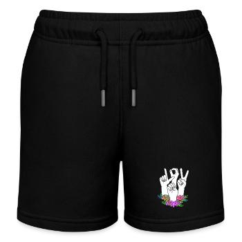 Sign language sign ASL deaf - Kids Organic Sweat Shorts by Stanley/Stella - black - Front
