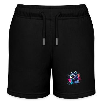 Bunter Zocker Waschbär mit Headset - Kinder Organic Joggingshorts Mini Bolter von Stanley/Stella - Schwarz - Vorne
