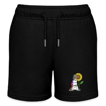 Hippie Pferd Pferde Gaul Sonnenblume Reiterin - Kinder Organic Joggingshorts Mini Bolter von Stanley/Stella - Schwarz - Vorne