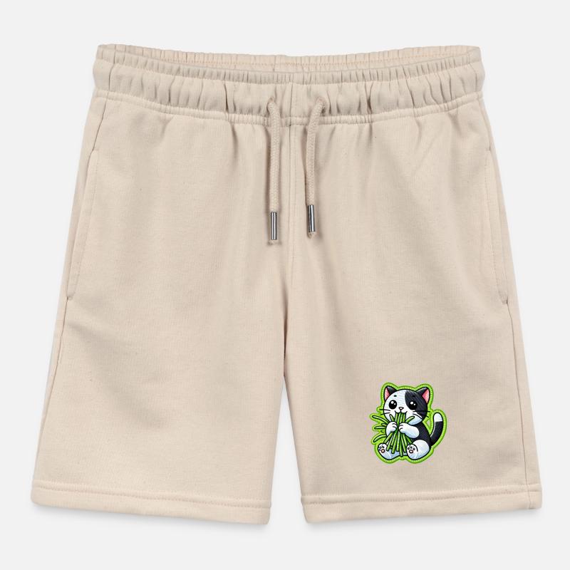 Mignon chat noir et blanc mangeant de l’herbe verte Short de jogging enfant bio Stanley/Stella