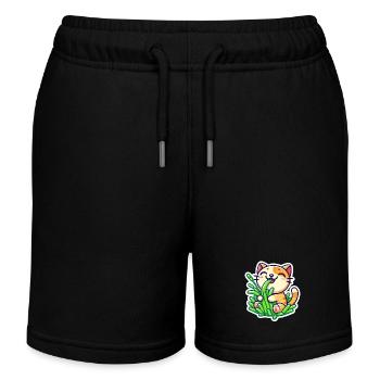 Cute Ginger Cat eating green grass - Kids Organic Sweat Shorts by Stanley/Stella - black - Front