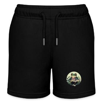 Cottagecore Frog with Book - Kids Organic Sweat Shorts by Stanley/Stella - black - Front