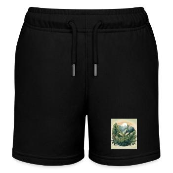 Scenic Botanical Nature Illustration - Kids Organic Sweat Shorts by Stanley/Stella - black - Front
