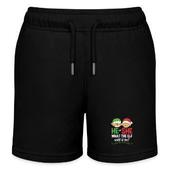 Christmas Gender Reveal Newborn Baby Sayings - Kids Organic Sweat Shorts by Stanley/Stella - black - Front