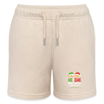 Christmas Gender Reveal Newborn Baby Sayings - Kids Organic Sweat Shorts by Stanley/Stella - soft Ecru - Front