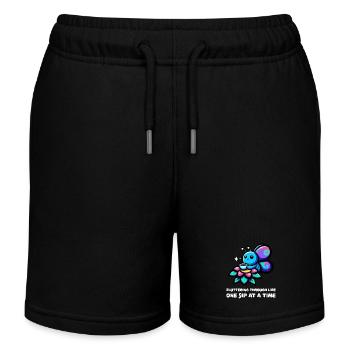 Fluttering Through Life Coffee Butterfly - Kids Organic Sweat Shorts by Stanley/Stella - black - Front