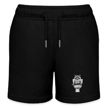 Funny raccoon on toilet with newspaper zoo pet - Kids Organic Sweat Shorts by Stanley/Stella - black - Front