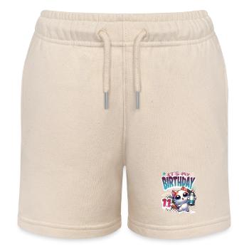 11th Birthday Cat Graffiti - Kids Organic Sweat Shorts by Stanley/Stella - soft Ecru - Front