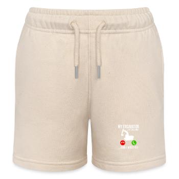 Excavator Construction Worker - Kids Organic Sweat Shorts by Stanley/Stella - soft Ecru - Front