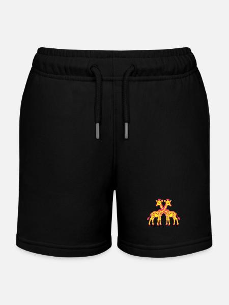 Giraffe Giraffes Zoo Animals Children Child Safari - Kids Organic Sweat Shorts by Stanley/Stella - black