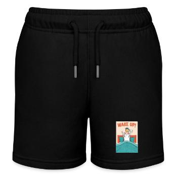 Wake up, Morgenkaffee, Bett, aufwachen, Katze - Kinder Organic Joggingshorts Mini Bolter von Stanley/Stella - Schwarz - Vorne