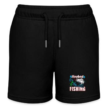 Hooked On Fly Fishing - Kids Organic Sweat Shorts by Stanley/Stella - black - Front