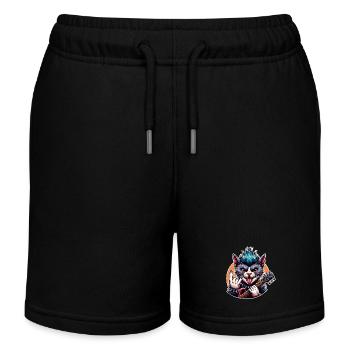 Katze Rock and Roll Gitarrist - Kinder Organic Joggingshorts Mini Bolter von Stanley/Stella - Schwarz - Vorne