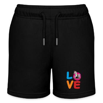LOVE SCHAUKEL-PFERD - Kinder Organic Joggingshorts Mini Bolter von Stanley/Stella - Schwarz - Vorne
