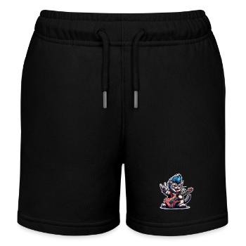 Katze Rock and Roll Gitarrist - Kinder Organic Joggingshorts Mini Bolter von Stanley/Stella - Schwarz - Vorne