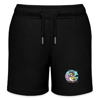 Punk duck with rainbow mohawk in front - Kids Organic Sweat Shorts by Stanley/Stella - black - Front