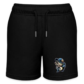 Fishing Fish With Cap Fish Hook - Kids Organic Sweat Shorts by Stanley/Stella - black - Front