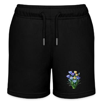blue yellow crocus blossoms spring flower floral - Kids Organic Sweat Shorts by Stanley/Stella - black - Front
