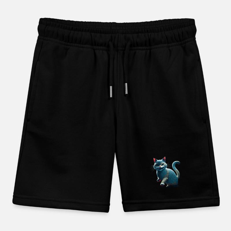 Tech cat with binary code for programmers and Kids Organic Sweat Shorts by Stanley/Stella