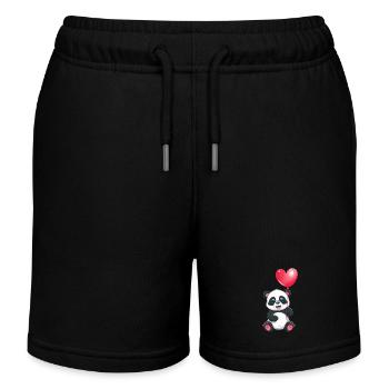 Cute panda with heart balloon design for - Kids Organic Sweat Shorts by Stanley/Stella - black - Front