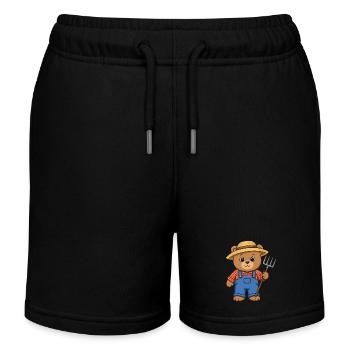 Teddybär Farmer - Kinder Organic Joggingshorts Mini Bolter von Stanley/Stella - Schwarz - Vorne