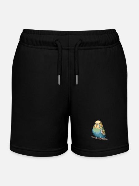 Farbenfroher Wellensittich auf Ast für - Stanley/Stella børne sweatshorts økologisk - sort
