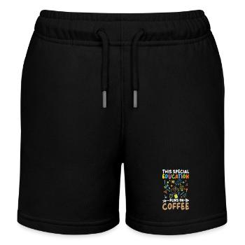 This special education runs with coffee - Kids Organic Sweat Shorts by Stanley/Stella - black - Front