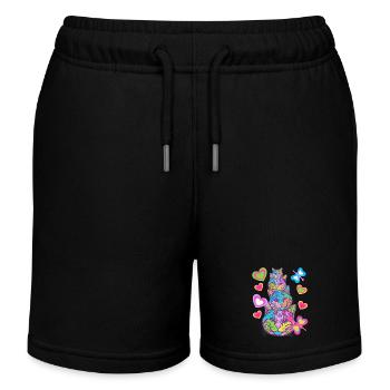 Katze Katzen Katzengesicht Kinder Kind - Kinder Organic Joggingshorts Mini Bolter von Stanley/Stella - Schwarz - Vorne