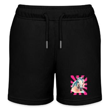 Pferd Pferde Pony Reiterin Retro - Kinder Organic Joggingshorts Mini Bolter von Stanley/Stella - Schwarz - Vorne