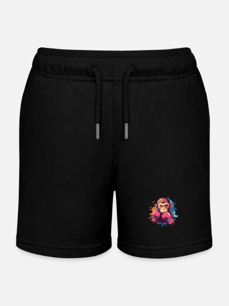Boxing Monkey - Kids Organic Sweat Shorts by Stanley/Stella - black