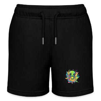 Bunter Alien auf Farbspritzer - Kinder Organic Joggingshorts Mini Bolter von Stanley/Stella - Schwarz - Vorne