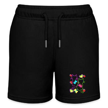 Chats rétro fraise été papillon coeur - Short de jogging enfant bio Stanley/Stella - noir - Devant
