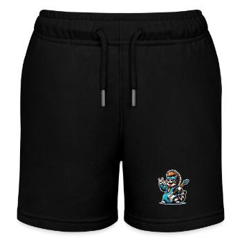 Katze Rock and Roll Gitarrist - Kinder Organic Joggingshorts Mini Bolter von Stanley/Stella - Schwarz - Vorne