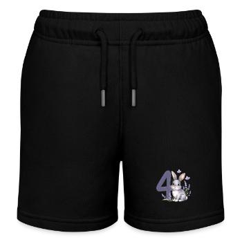 4. Geburtstag 4 Jahre Hase Häschen Lavendel Lila - Kinder Organic Joggingshorts Mini Bolter von Stanley/Stella - Schwarz - Vorne