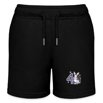 4. Geburtstag 4 Jahre Hase Häschen Lavendel Lila - Kinder Organic Joggingshorts Mini Bolter von Stanley/Stella - Schwarz - Vorne