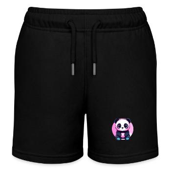 Panda Heart Pink - Kids Organic Sweat Shorts by Stanley/Stella - black - Front
