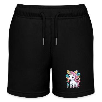 Einhorn Kinder Mädchen Jungen Eis Eiskrem - Kinder Organic Joggingshorts Mini Bolter von Stanley/Stella - Schwarz - Vorne