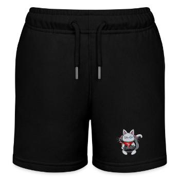 Katze mit Kopfhörern - spielende Katze - Gamer Katze - Kinder Organic Joggingshorts Mini Bolter von Stanley/Stella - Schwarz - Vorne